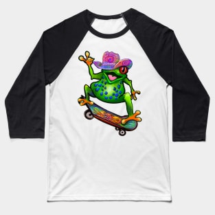 Frog Peace sign tie dye 2 Kawaii Froggy Skateboarding Cute Frog Texas cowboy hat Funny toad toads amphibian tadpole Green Red eyed tree frogs rain forest Lizard dragon zoology gift frog Baseball T-Shirt